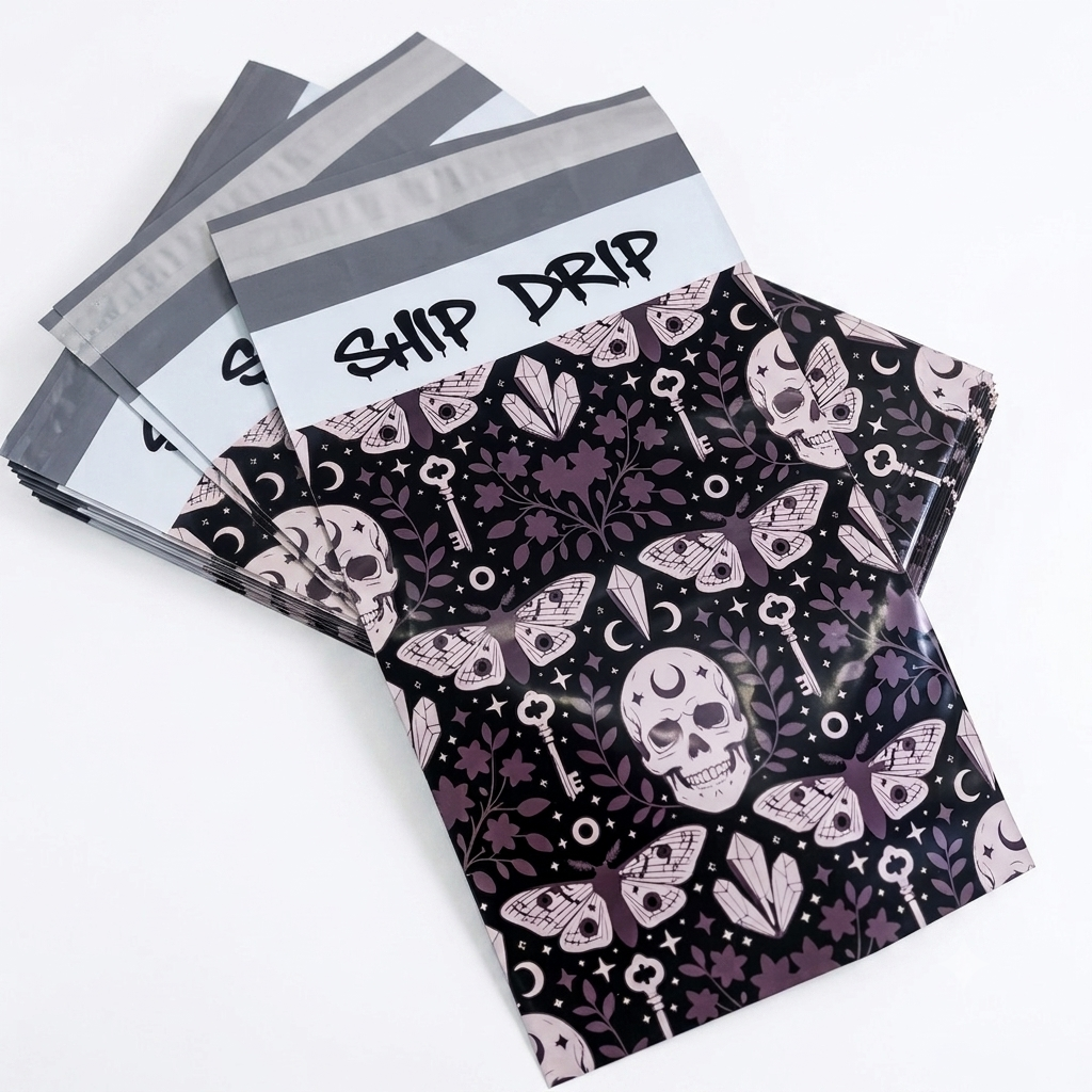 Gothic Celestial Skull & Moth Designer Poly Mailers - 2.5 Mil Heavy Duty Shipping Bags