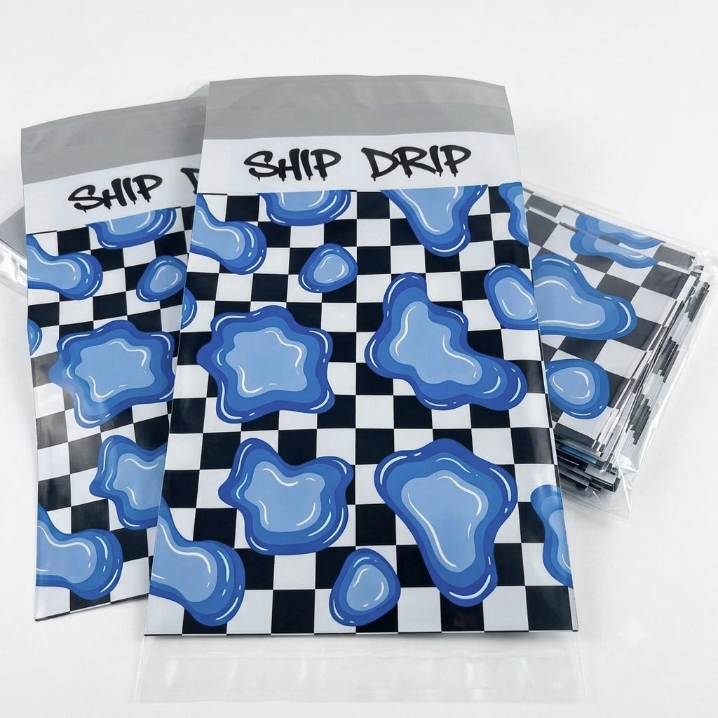 Blue Slime Checkerboard Designer Poly Mailers - 2.5 Mil Heavy Duty Shipping Bags