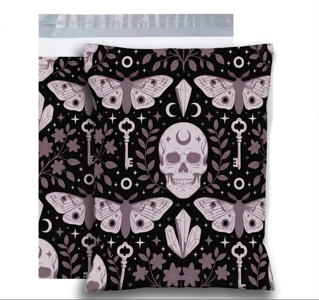 Gothic Celestial Skull & Moth Designer Poly Mailers - 2.5 Mil Heavy Duty Shipping Bags