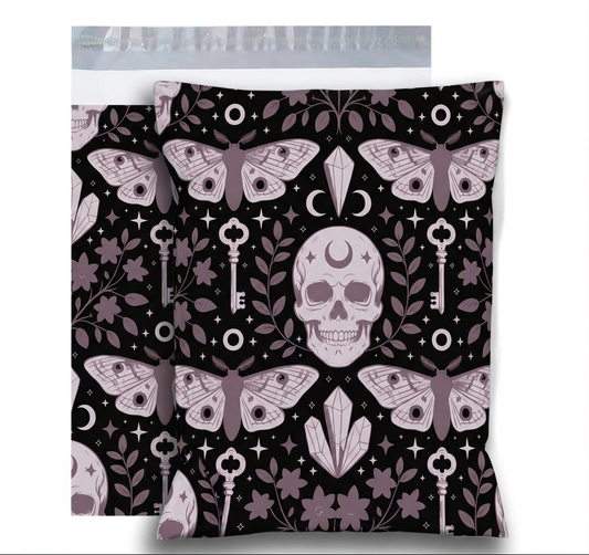 Gothic Celestial Skull & Moth Designer Poly Mailers - 2.5 Mil Heavy Duty Shipping Bags