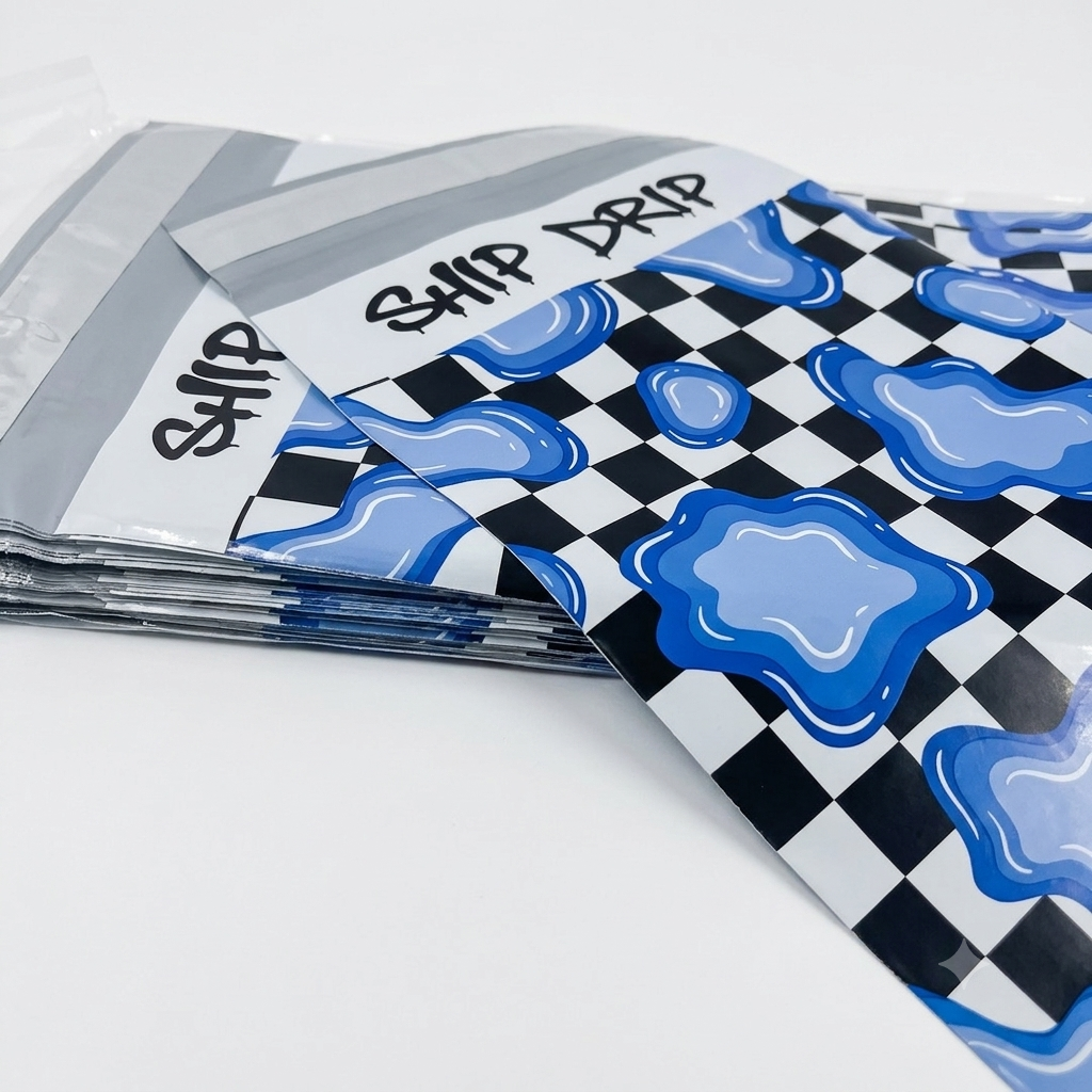 Blue Slime Checkerboard Designer Poly Mailers - 2.5 Mil Heavy Duty Shipping Bags