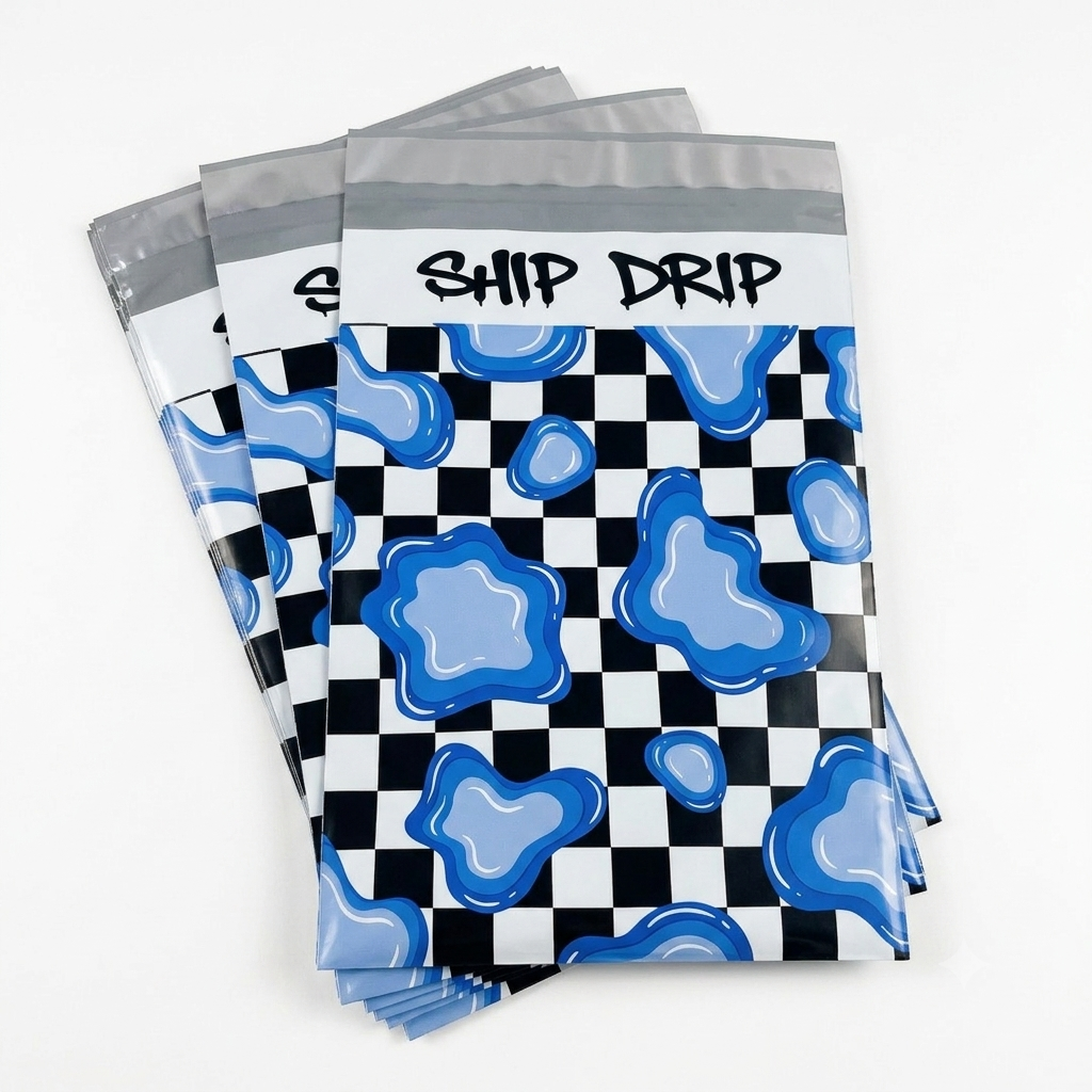 Blue Slime Checkerboard Designer Poly Mailers - 2.5 Mil Heavy Duty Shipping Bags
