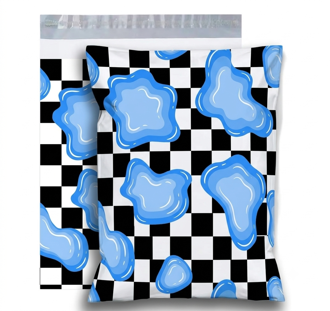 Blue Slime Checkerboard Designer Poly Mailers - 2.5 Mil Heavy Duty Shipping Bags