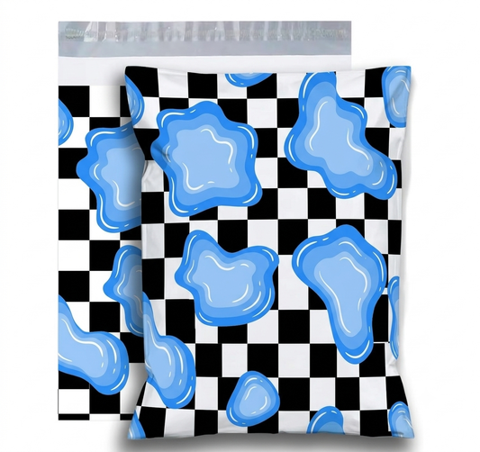 Blue Slime Checkerboard Designer Poly Mailers - 2.5 Mil Heavy Duty Shipping Bags
