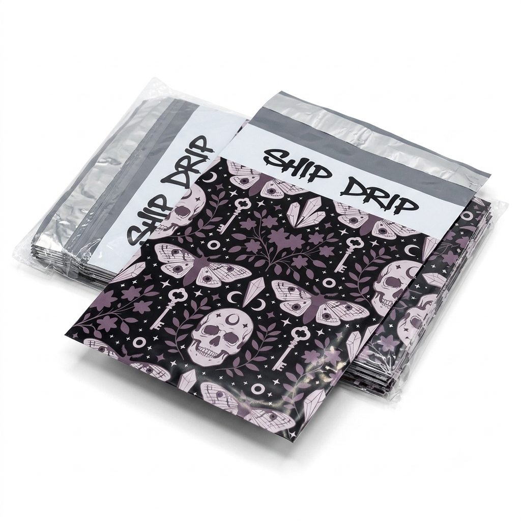 Gothic Celestial Skull & Moth Designer Poly Mailers - 2.5 Mil Heavy Duty Shipping Bags